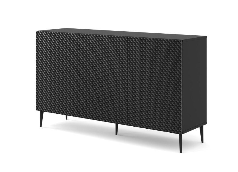 Komoda Ravenna C 150 cm 3D frez czarny połysk + szpilki czarne 240507