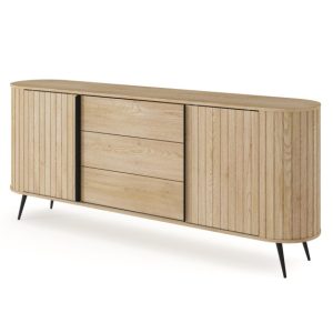 Komoda RIVO 196 cm dąb cremona z ryflowany front 3 szuflady przesuwne drzwi 804873 Komoda RIVO 196 cm dąb cremona z ryflowany front 3 szuflady przesuwne drzwi 804873