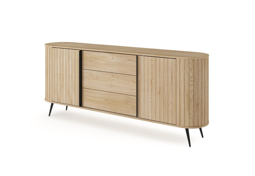 Komoda RIVO 196 cm dąb cremona z ryflowany front 3 szuflady przesuwne drzwi 804873
