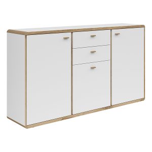 Komoda Ronda 158 cm z 3 drzwiami i 2 szufladami dąb flagstaff jasny/biały 63486 Komoda Ronda 158 cm z 3 drzwiami i 2 szufladami dąb flagstaff jasny/biały 63486