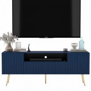 Komoda RTV Glamour Szafka RTV Granatowy Mat Nogi Loft Złote 351436