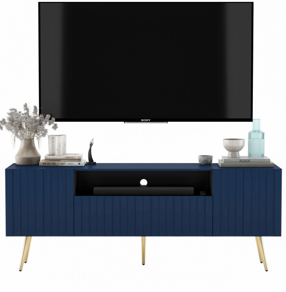 Komoda RTV Glamour Szafka RTV Granatowy Mat Nogi Loft Złote 351436