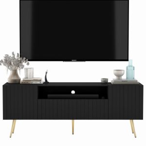 Komoda RTV Loft Szafka RTV Czarny MAT Nowoczesna Złote Nogi 351432