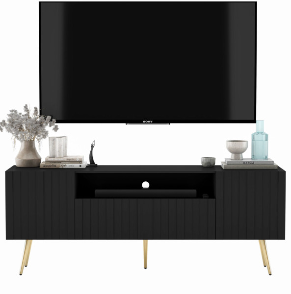 Komoda RTV Loft Szafka RTV Czarny MAT Nowoczesna Złote Nogi 351432