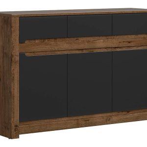 Komoda Ruso 149 cm z 3 drzwiami i 3 szufladami dąb april/czarny mat 73715 Komoda Ruso 149 cm z 3 drzwiami i 3 szufladami dąb april/czarny mat 73715