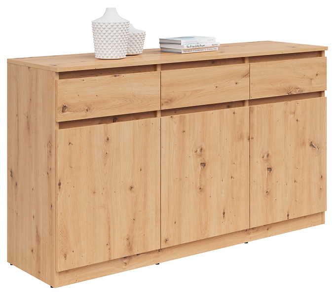 Komoda Saturn 135 cm z 3 drzwiami i 3 szufladami dąb artisan 63512