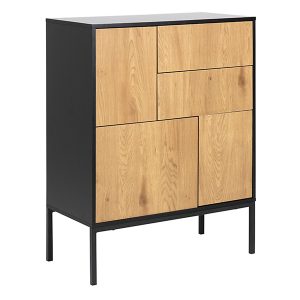 Komoda Seaford 80 cm z 3 drzwiami i 2 szufladami dąb/czarny 49356