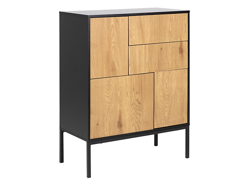 Komoda Seaford 80 cm z 3 drzwiami i 2 szufladami dąb/czarny 49356