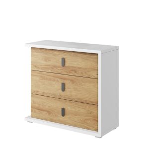 Komoda SIMI z 3 pojemnymi szufladami i stylowymi uchwytami w kolorze hikora 790289 Komoda SIMI z 3 pojemnymi szufladami i stylowymi uchwytami w kolorze hikora 790289