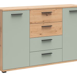 Komoda Sindara 150 cm z 2 drzwiami i 4 szufladami dąb artisan/szałwia Salbei 917423 Komoda Sindara 150 cm z 2 drzwiami i 4 szufladami dąb artisan/szałwia Salbei 917423