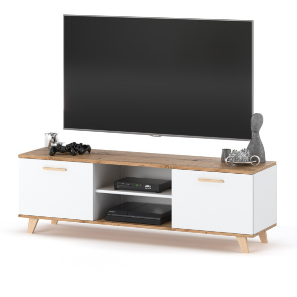 Komoda skandynawska rtv olivier 138cm pojemna szafa biała 374903