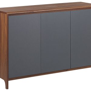 Komoda szafka 3 drzwi ciemne drewno szara 193058