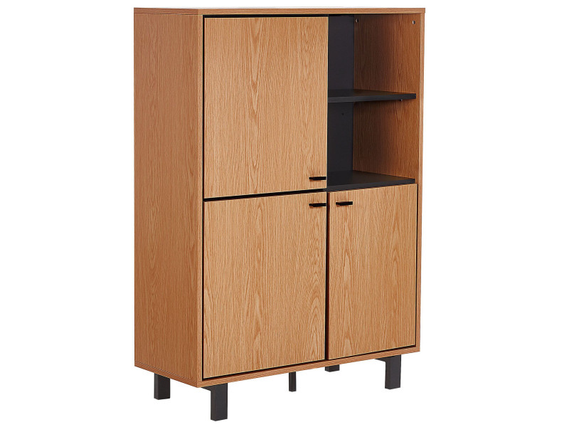 Komoda szafka 96 cm jasne drewno czarny 193055