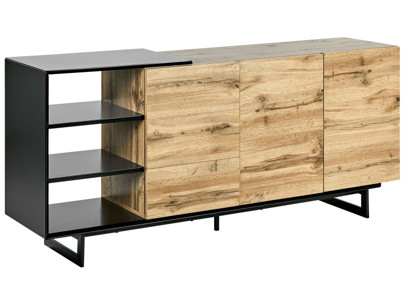 Komoda szafka szuflady jasne drewno z czarnym 70335