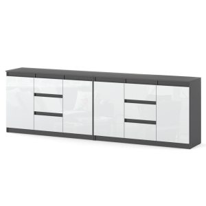 Komoda szara biały połysk szafka z szufladami 240cm salon 595268