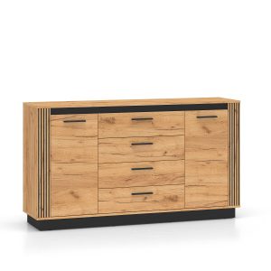 Komoda Szeroka 160 Cm Szuflady URSO Dąb Czarny Loft Lamele 1045772 Komoda Szeroka 160 Cm Szuflady URSO Dąb Czarny Loft Lamele 1045772