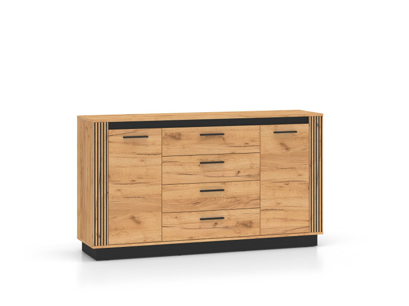 Komoda Szeroka 160 Cm Szuflady URSO Dąb Czarny Loft Lamele 1045772