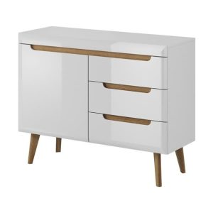 Komoda szuflady na wysokich nogach 107 cm NODIS Biały połysk 355604 Komoda szuflady na wysokich nogach 107 cm NODIS Biały połysk 355604