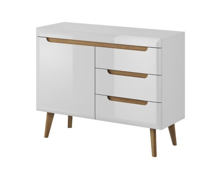 Komoda szuflady na wysokich nogach 107 cm NODIS Biały połysk 355604