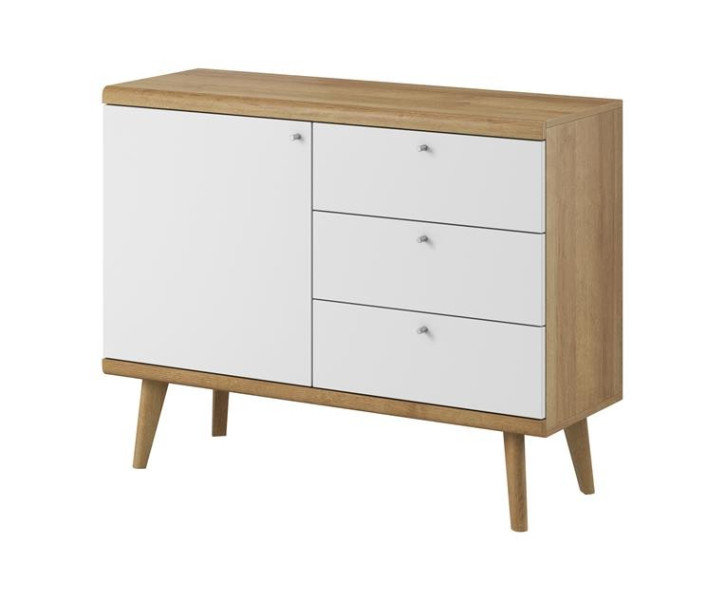Komoda szuflady wysokie nogi PRIMO 107 cm Biały Dąb Riviera 401127
