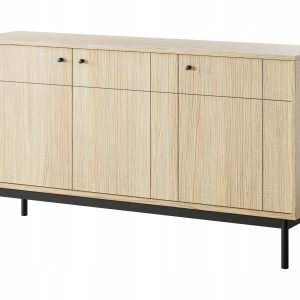 Komoda TOKYO 154 cm Szeroka Dąb Linea Pojemna 3 Drzwi Frez Ozdobny Nóżki 550841