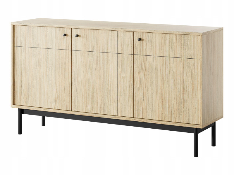 Komoda TOKYO 154 cm Szeroka Dąb Linea Pojemna 3 Drzwi Frez Ozdobny Nóżki 550841