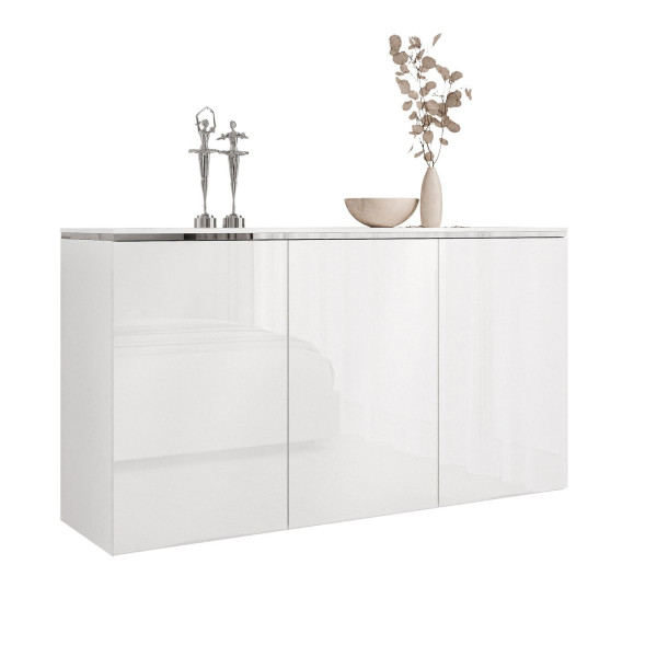 Komoda trzydrzwiowa AURORA SILVER 3D, biały połysk, wisząca 848616