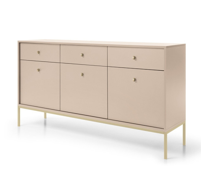 Komoda trzydrzwiowa szuflady złoty stelaż MOLLY 154cm Beżowa 351460