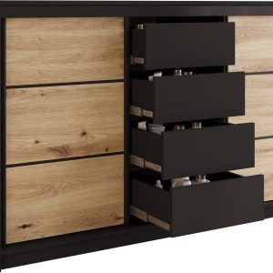 Komoda trzydrzwiowa z szufladami 180 cm LOFT czarny / dąb artisan 702291