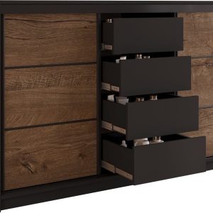 Komoda trzydrzwiowa z szufladami 180 cm LOFT czarny / dąb lefkas 702300