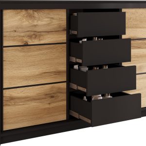Komoda trzydrzwiowa z szufladami 180 cm LOFT czarny / dąb wotan 702269