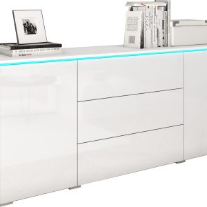 Komoda VEVE 150 cm biały/biały połysk z oświetleniem LED 351302 Komoda VEVE 150 cm biały/biały połysk z oświetleniem LED 351302