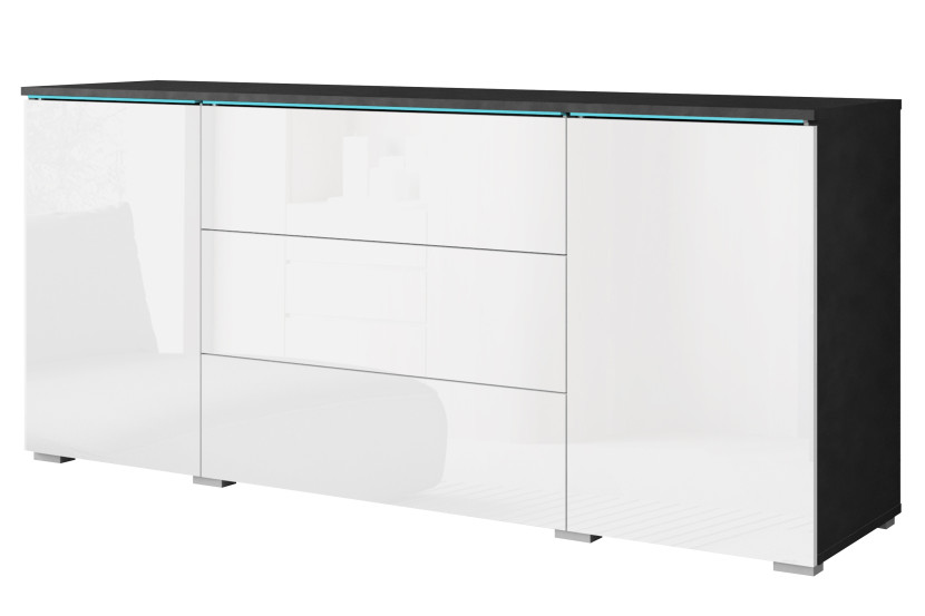 Komoda VEVE 150 cm matera/biały połysk z oświetleniem LED 351308