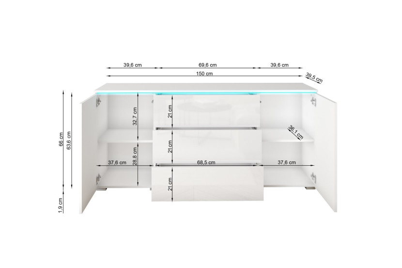 Komoda VEVE 150 cm szary Pallad z oświetleniem LED 716624