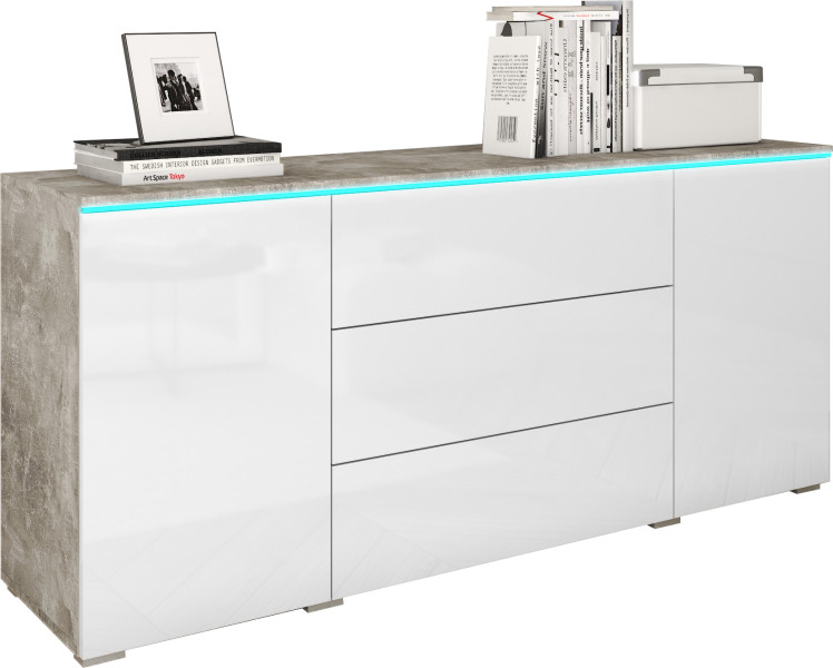 Komoda VEVE 150 cm w kolorze beton/biały połysk . 351305