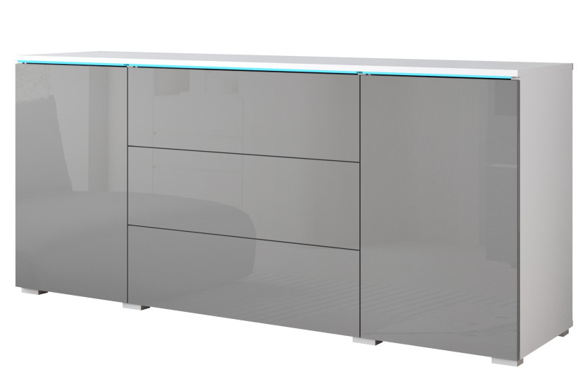Komoda VEVE 150 cm w kolorze biały/szary połysk z oświetleniem LED 716626