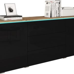 Komoda VEVE 150 cm w kolorze dąb wotan/czarny połysk . 351315 Komoda VEVE 150 cm w kolorze dąb wotan/czarny połysk . 351315
