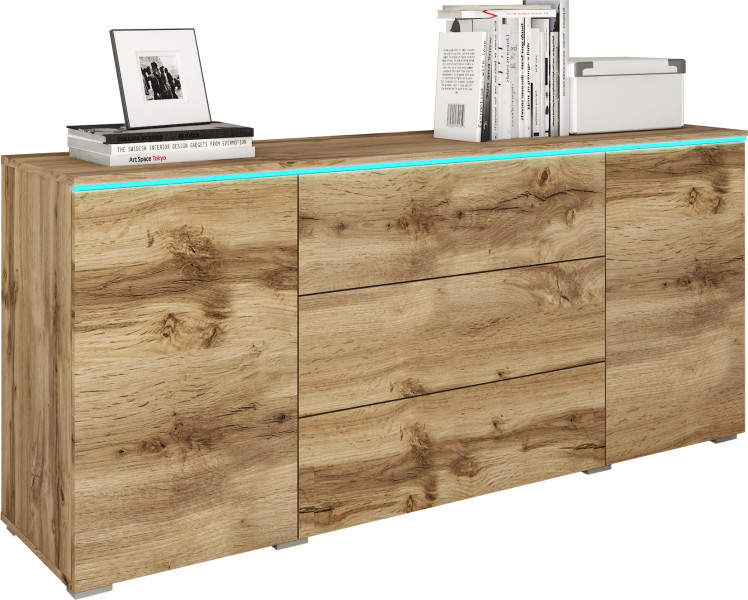 Komoda VEVE 150 cm w kolorze dąb wotan z oświetleniem LED 351304