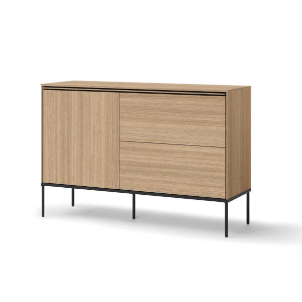 Komoda VISSO dąb linearny - 2 szuflady, drzwi z półką, klasyczny design 718241