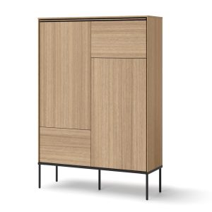 Komoda VISSO wysoka, dąb linearny, 6 półek, nowoczesna, metalowe nogi 718125 Komoda VISSO wysoka, dąb linearny, 6 półek, nowoczesna, metalowe nogi 718125