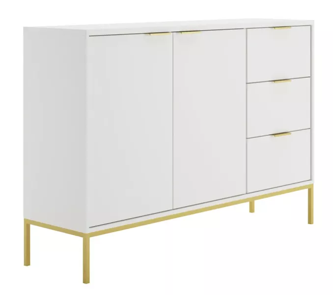 Komoda w stylu glamour z 3 szufladami biały + złoty - Ello 692226