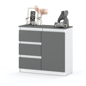 Komoda wąska 80cm do salonu sypialni 3 szuflady biała szara 376298 Komoda wąska 80cm do salonu sypialni 3 szuflady biała szara 376298
