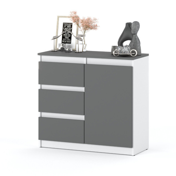 Komoda wąska 80cm do salonu sypialni 3 szuflady biała szara 376298