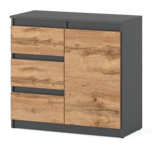 Komoda wąska młodzieżowa z 3 szufladami 80cm szara wotan 376149 Komoda wąska młodzieżowa z 3 szufladami 80cm szara wotan 376149