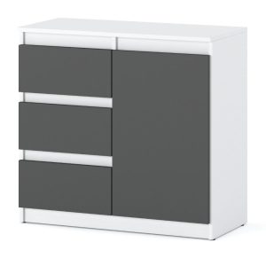 Komoda wąska z 3 szufladami młodzieżowa 80cm biała szara 376120 Komoda wąska z 3 szufladami młodzieżowa 80cm biała szara 376120