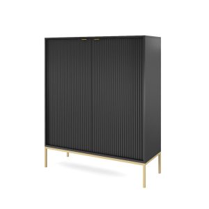Komoda wysoka dwudrzwiowa Czarna Nova K104 Złote nogi 318298 Komoda wysoka dwudrzwiowa Czarna Nova K104 Złote nogi 318298