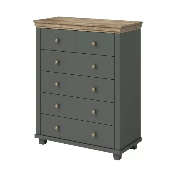 Komoda wysoka EVORA 6S 90cm zielona mat/dąb lefkas z szuflad 527011