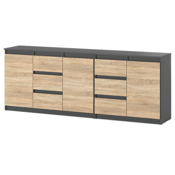 Komoda wysoka z 6 szufladami 200cm pojemna szara dąb sonoma 375471