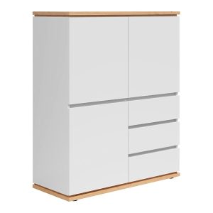 Komoda Yamael 100 cm z 3 drzwiami i szufladami biała 399322 Komoda Yamael 100 cm z 3 drzwiami i szufladami biała 399322