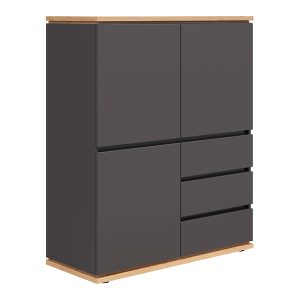 Komoda Yamael 100 cm z 3 drzwiami i szufladami grafit/dąb artisan 399323 Komoda Yamael 100 cm z 3 drzwiami i szufladami grafit/dąb artisan 399323
